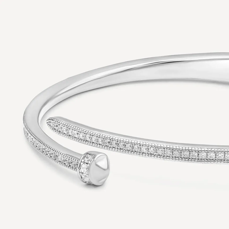 Sterling Silver Cubic Zirconia Open Nail Bangle