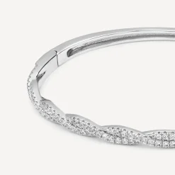 Sterling Silver Cubic Zirconia Pave Set Twisted Bangle