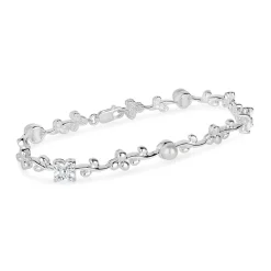 Sterling Silver Cubic Zirconia & Pearl Cluster Flower Bracelet