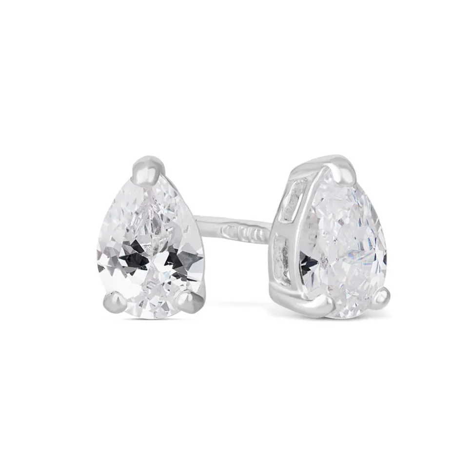 Sterling Silver Cubic Zirconia Pear Cut Stud Earrings