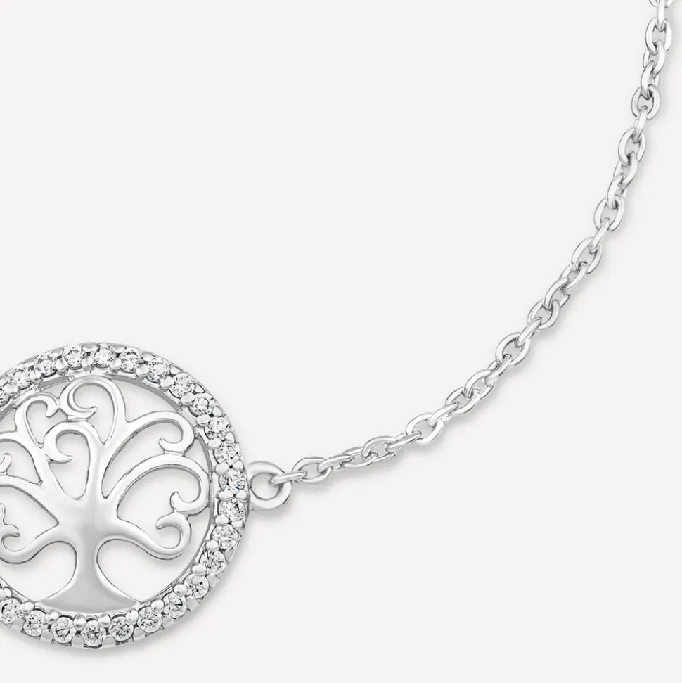 Sterling Silver Cubic Zirconia Tree of Life Chain Bracelet