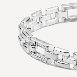 Sterling Silver Cubic Zirconia Brick Link Bracelet