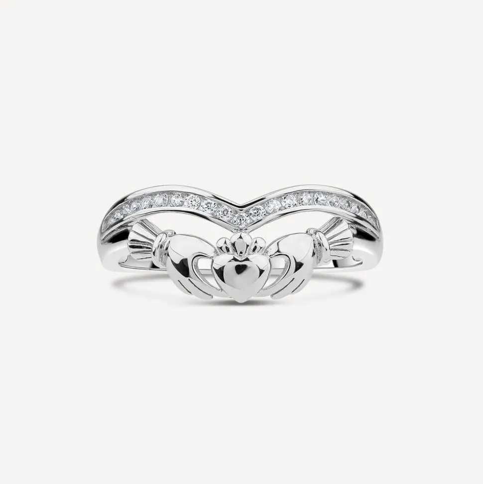 Sterling Silver Cubic Zirconia Wishbone Claddagh Ring