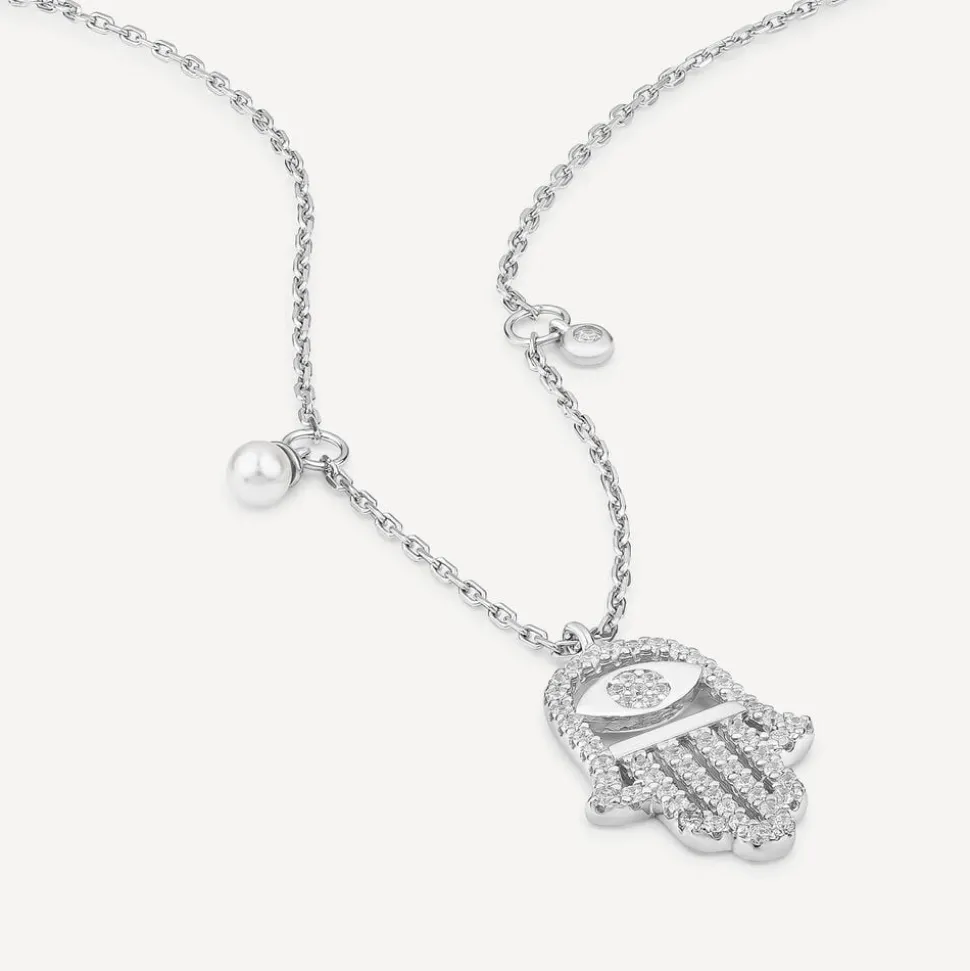 Sterling Silver Cubic Zirconia Hand of Fatima Pendant