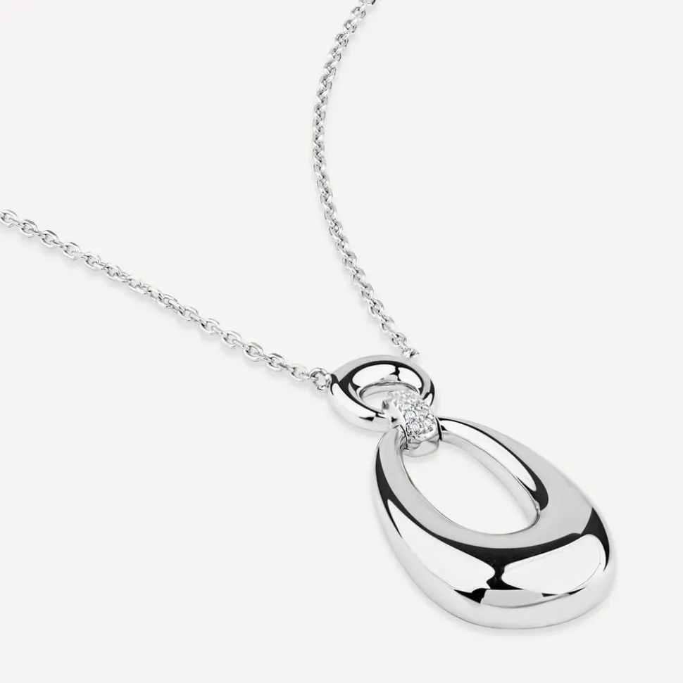 Sterling Silver Cubic Zirconia Set Open Polished Oval Pendant