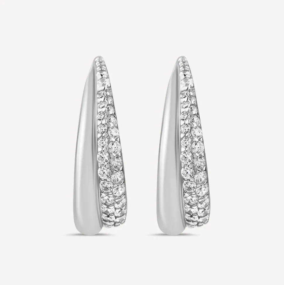 Sterling Silver Cubic Zirconia Pave Set Open Hoop Earrings