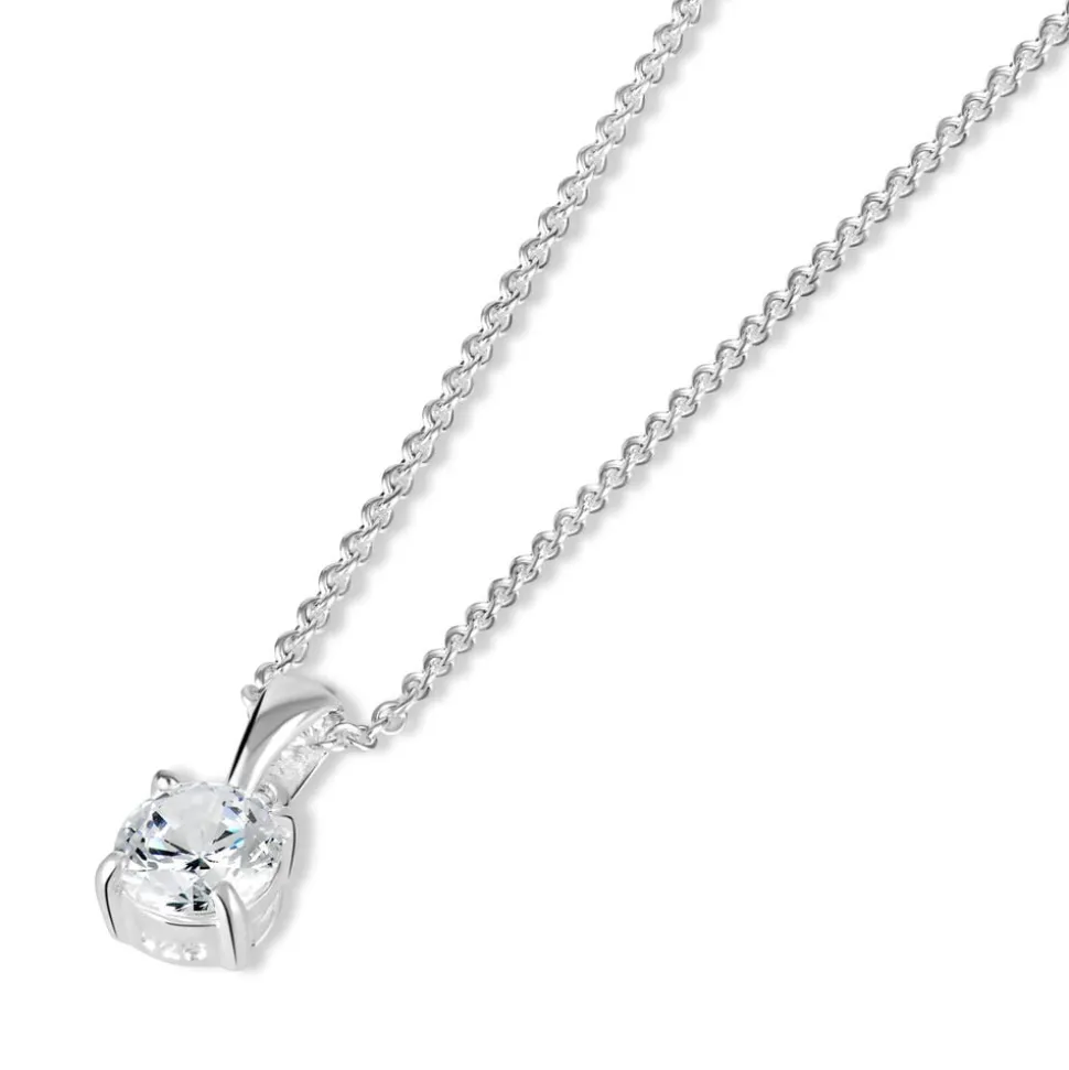 Sterling Silver Cubic Zirconia Round Cut Small Pendant (Chain Included)