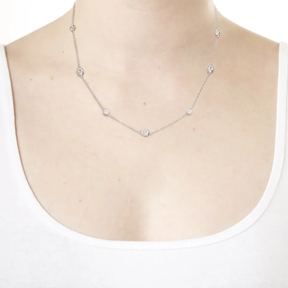 Sterling Silver Cubic Zirconia Round & Oval Necklet
