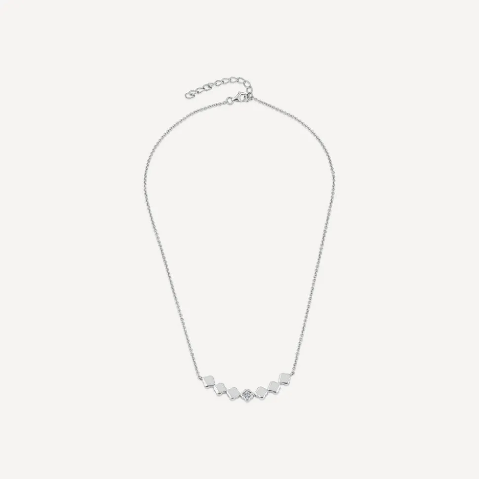 Sterling Silver Cubic Zirconia & Polished Petal Hammock Necklet