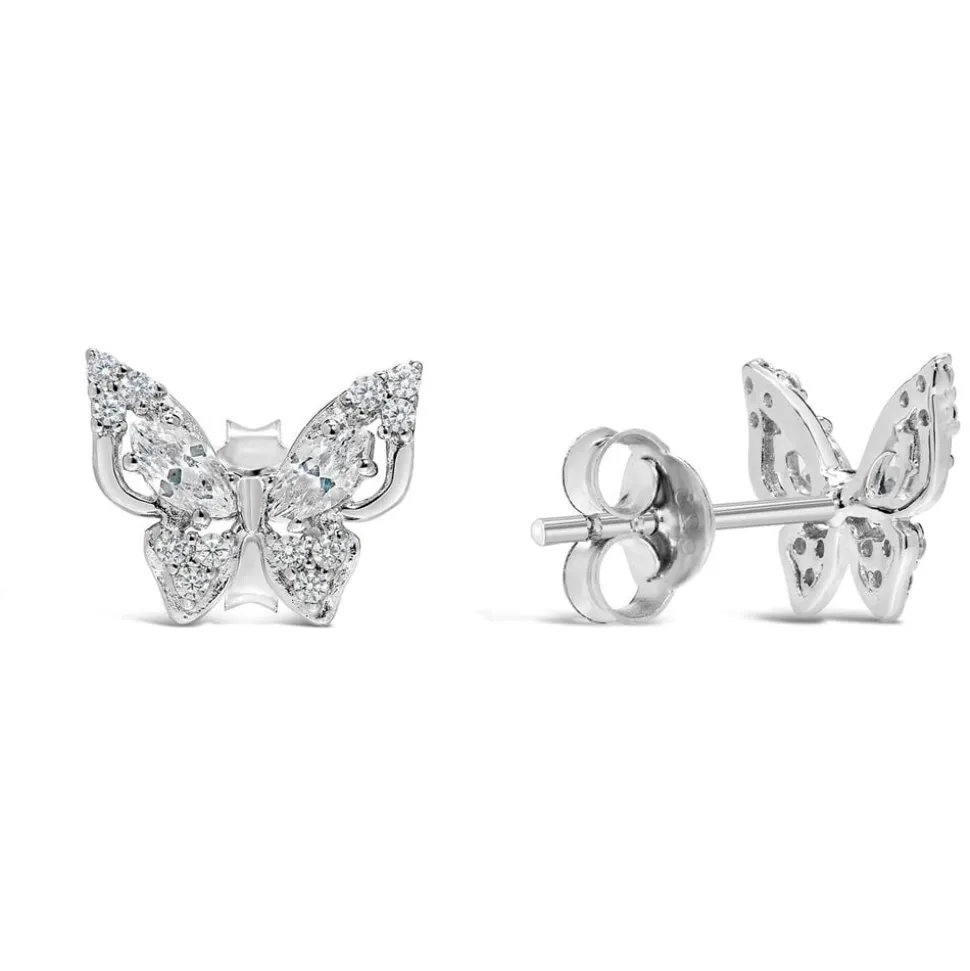 Sterling Silver Cubic Zirconia Setting Butterfly Studs