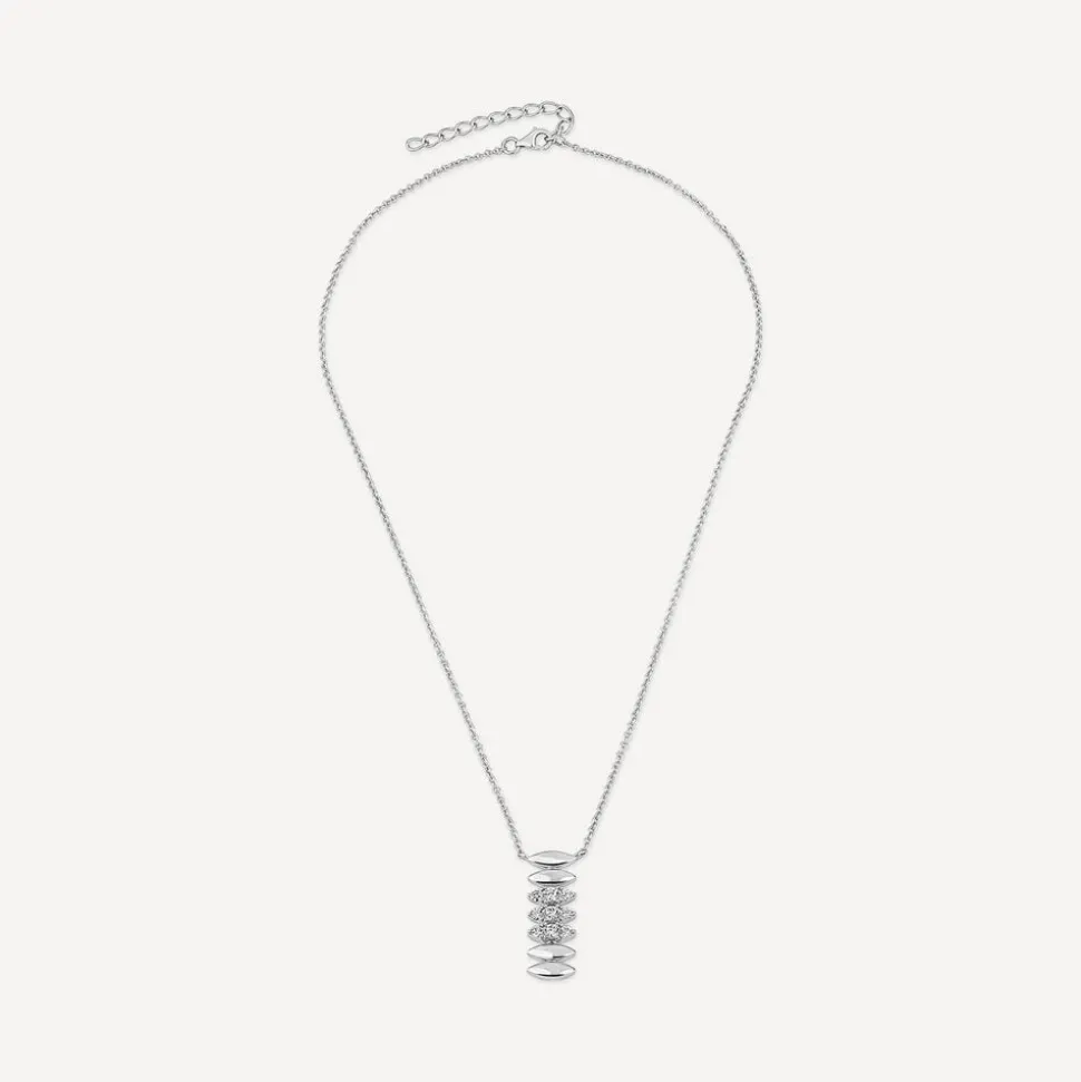 Sterling Silver Cubic Zirconia Oblong Link Shaped Pendant