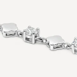 Sterling Silver Cubic Zirconia & Polished Petal Bracelet