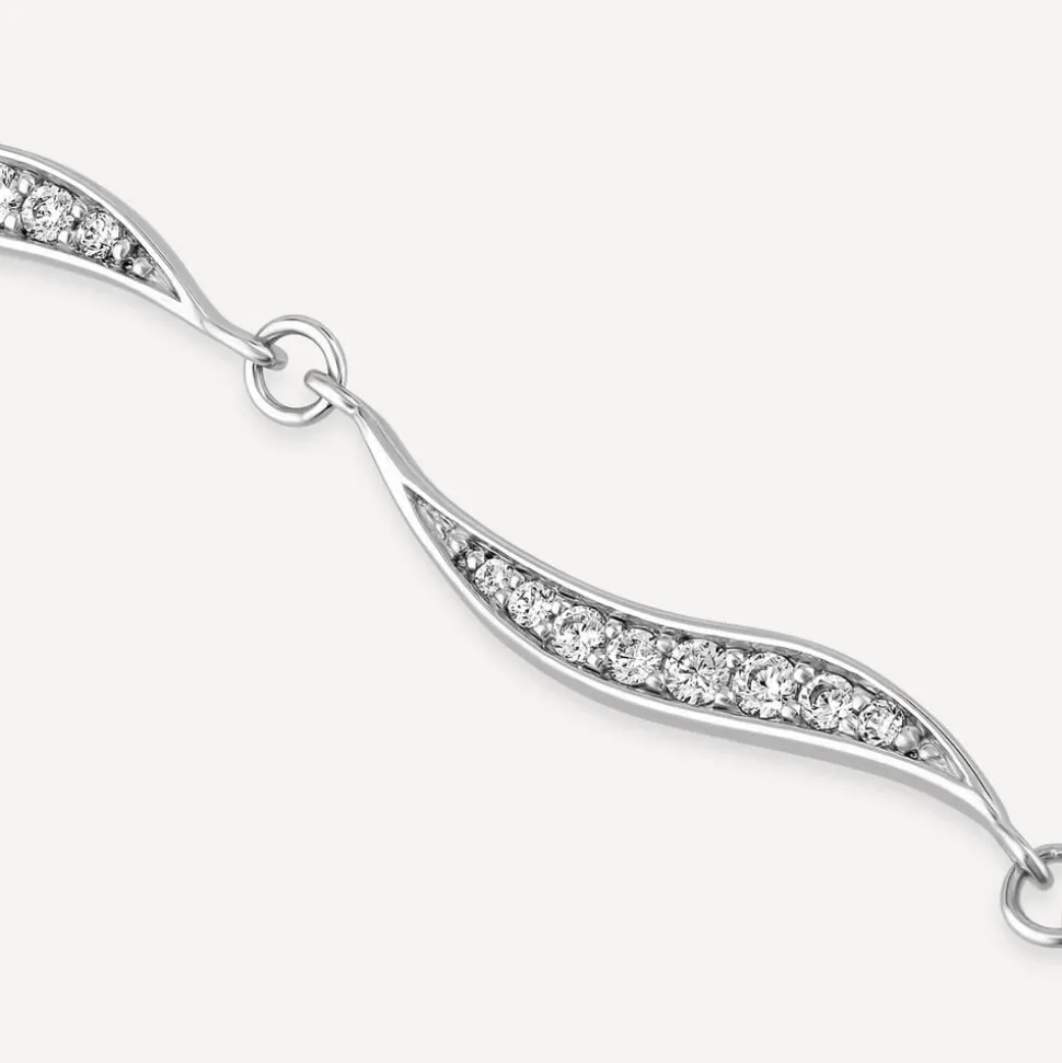 Sterling Silver Cubic Zirconia Pave Wave Bracelet