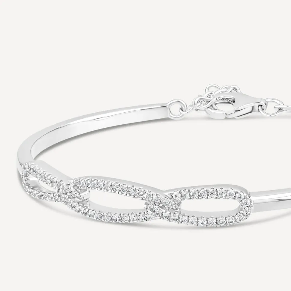 Sterling Silver Cubic Zirconia 3 Loop Bangle