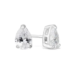 Sterling Silver Cubic Zirconia Pear Cut Stud Earrings
