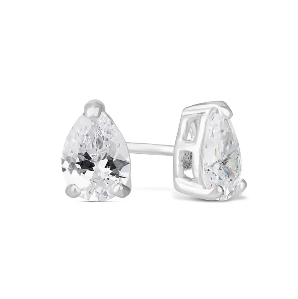 Sterling Silver Cubic Zirconia Pear Cut Stud Earrings