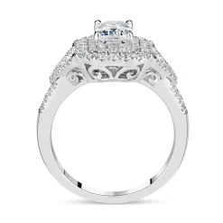 Sterling Silver Cubic Zirconia Double Halo & Sides Ring