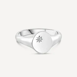 Sterling Silver Cubic Zirconia Set Polished Oval Signet Ring