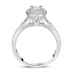 Sterling Silver Cubic Zirconia Halo & Twisted Shoulders Ring