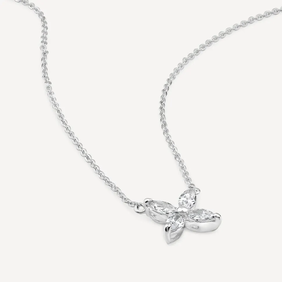Sterling Silver Cubic Zirconia Kiss Pendant Hammock Necklet
