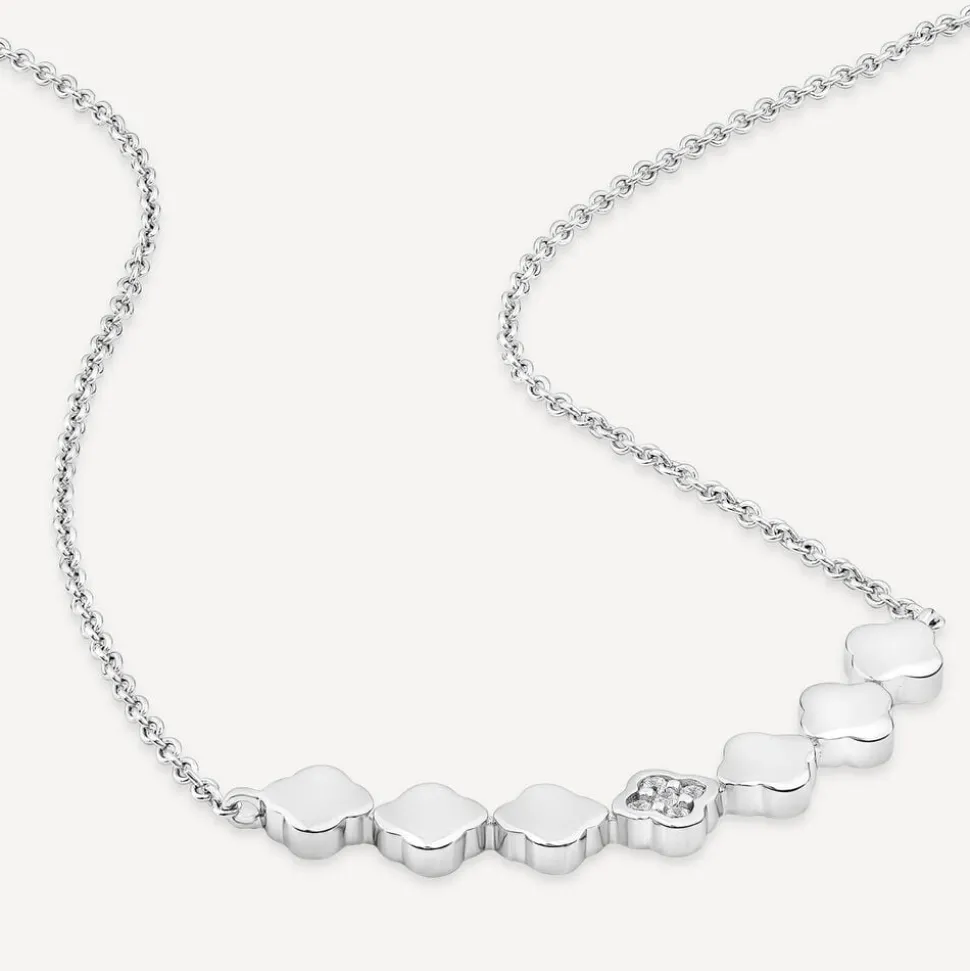 Sterling Silver Cubic Zirconia & Polished Petal Hammock Necklet