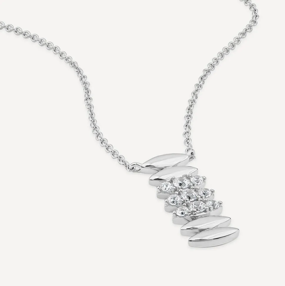 Sterling Silver Cubic Zirconia Oblong Link Shaped Pendant