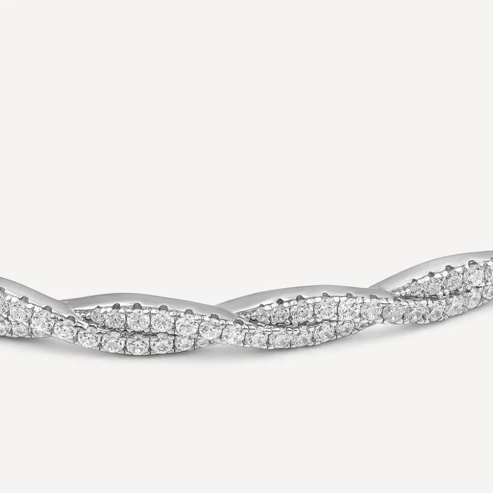 Sterling Silver Cubic Zirconia Pave Set Twisted Bangle