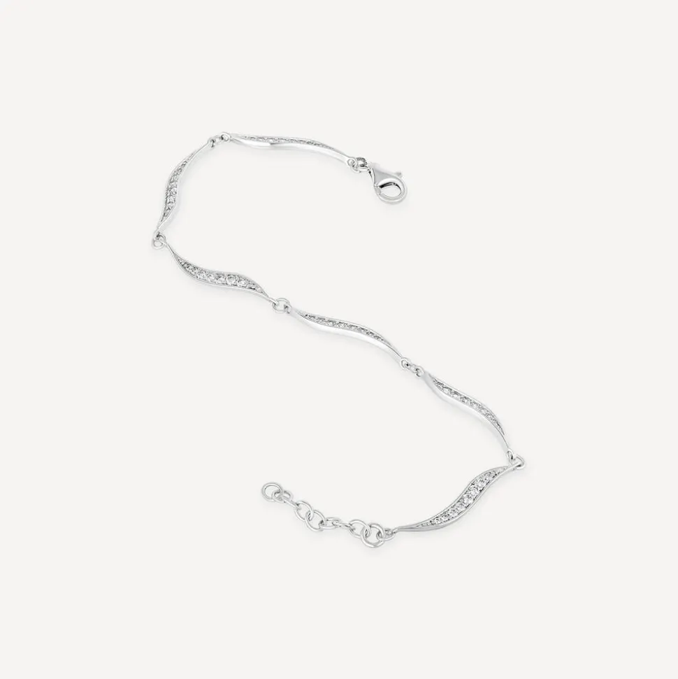 Sterling Silver Cubic Zirconia Pave Wave Bracelet