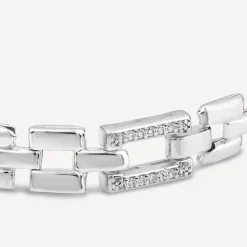 Sterling Silver Cubic Zirconia Brick Link Bracelet