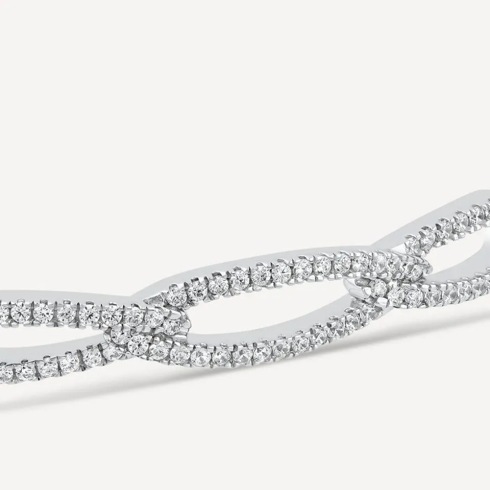 Sterling Silver Cubic Zirconia 3 Loop Bangle