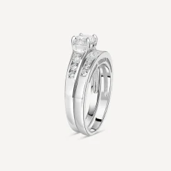 Sterling Silver Cubic Zirconia Promise Bridal Set Ring
