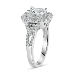 Sterling Silver Cubic Zirconia Double Halo & Sides Ring