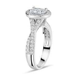 Sterling Silver Cubic Zirconia Halo & Twisted Shoulders Ring