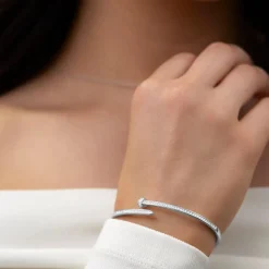 Sterling Silver Cubic Zirconia Open Nail Bangle