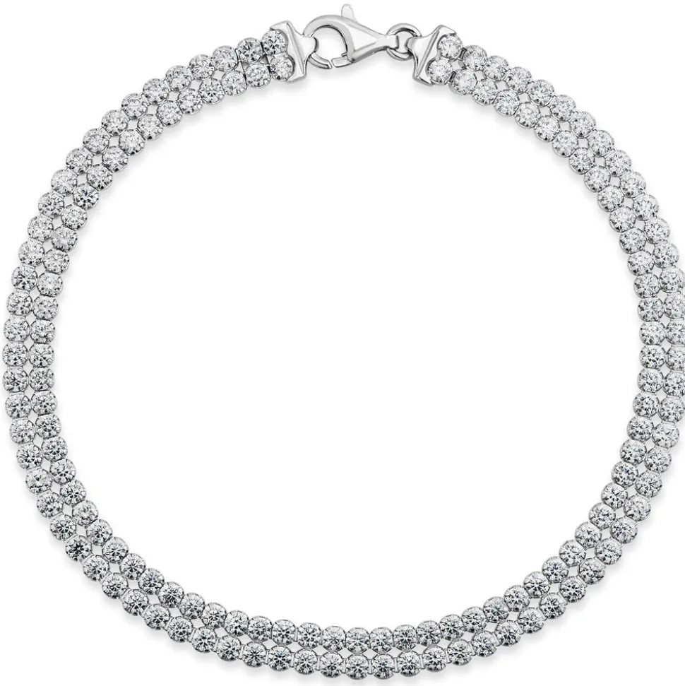 Sterling Silver Double Row Crystal Line Bracelet