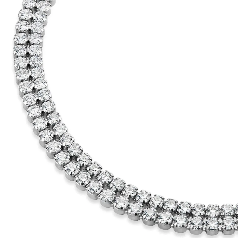 Sterling Silver Double Row Crystal Line Bracelet
