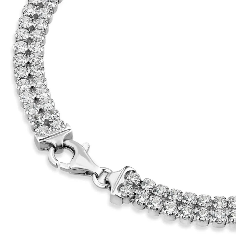 Sterling Silver Double Row Crystal Line Bracelet