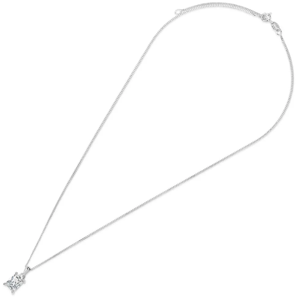 Sterling Silver Emerald Cut Cubic Zirconia Set Pendant (Chain Included)