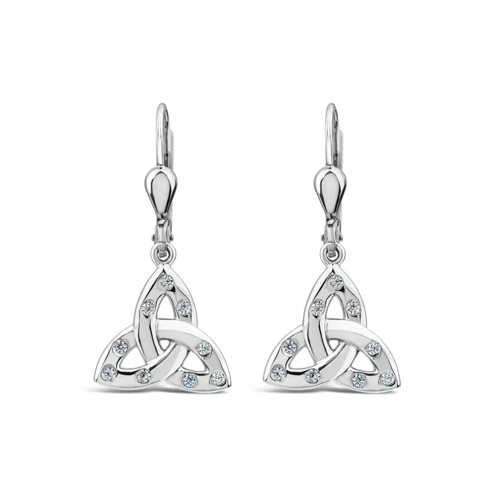 Sterling Silver Flush Set Cubic Zirconia Trinity Knot Drop Earrings