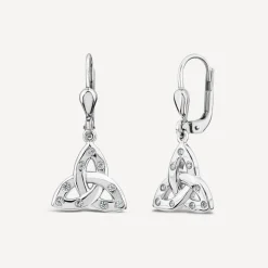 Sterling Silver Flush Set Cubic Zirconia Trinity Knot Drop Earrings