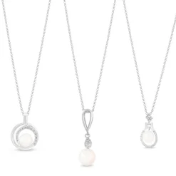 Sterling Silver Freshwater Cultured Pearl and Cubic Zirconia Circle Pendant (Chain Included)