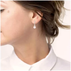 Sterling Silver Freshwater Cultured Pearl and Cubic Zirconia Drop Earrings