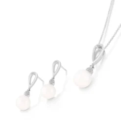 Sterling Silver Freshwater Cultured Pearl and Cubic Zirconia Drop Earrings