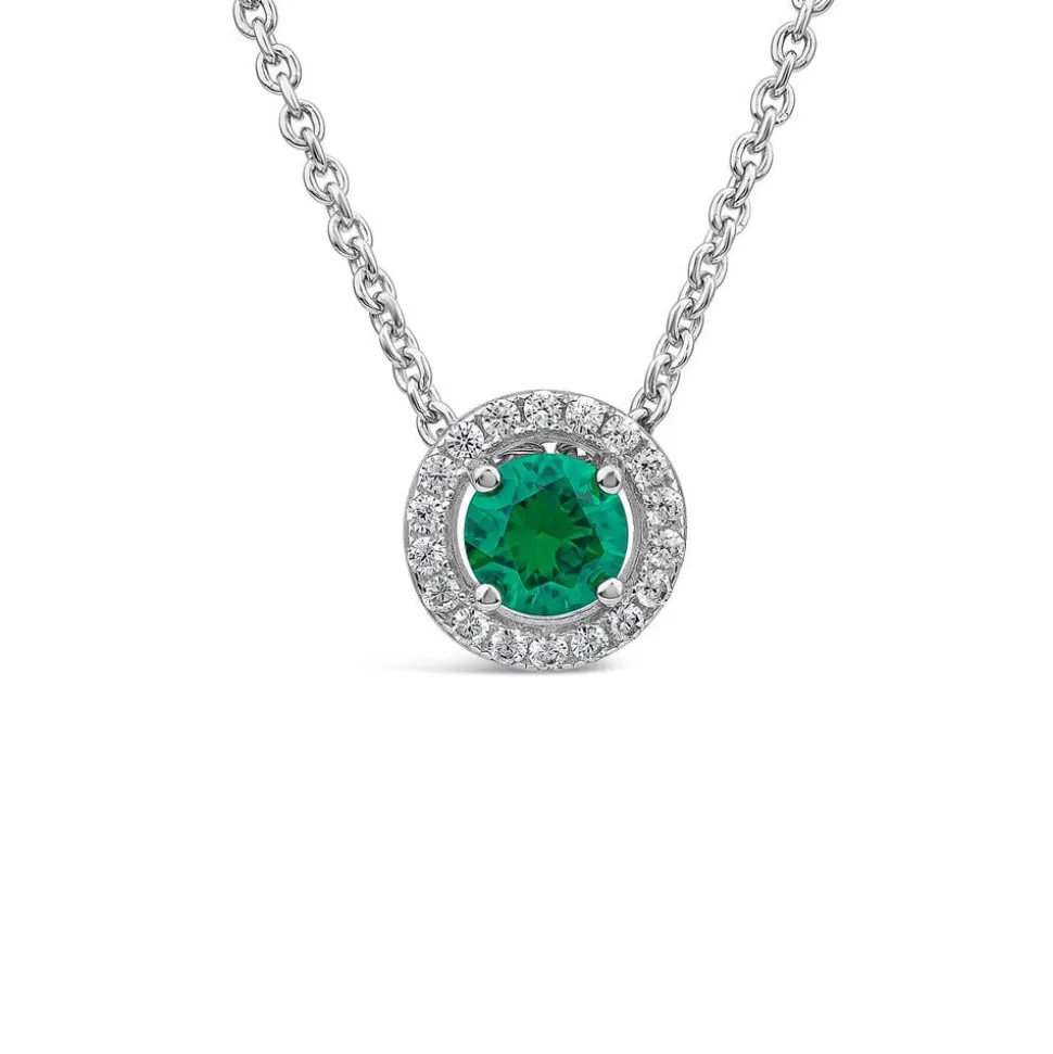 Sterling Silver Green Centre Stone & Cubic Zirconia Halo Pendant