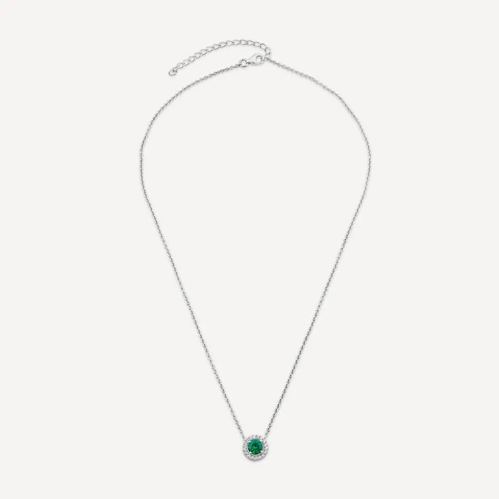 Sterling Silver Green Centre Stone & Cubic Zirconia Halo Pendant