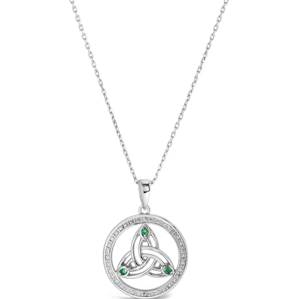 Sterling Silver Green Stone Trinity Knot Pendant