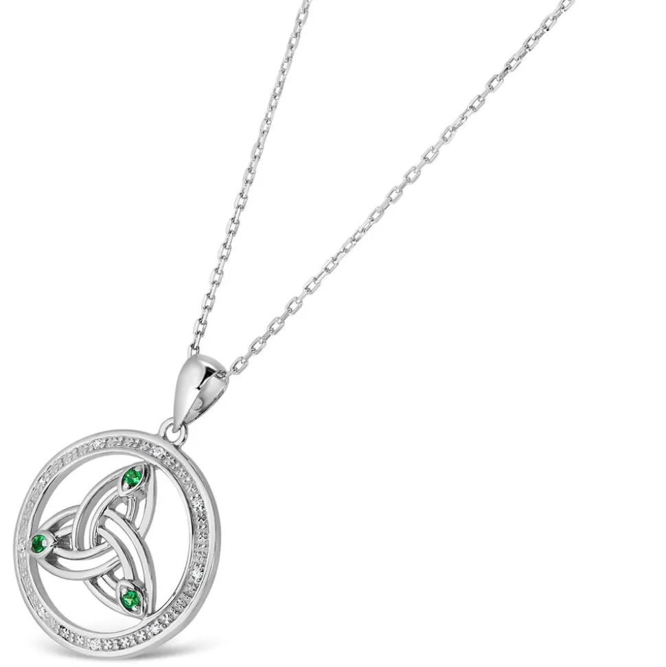Sterling Silver Green Stone Trinity Knot Pendant