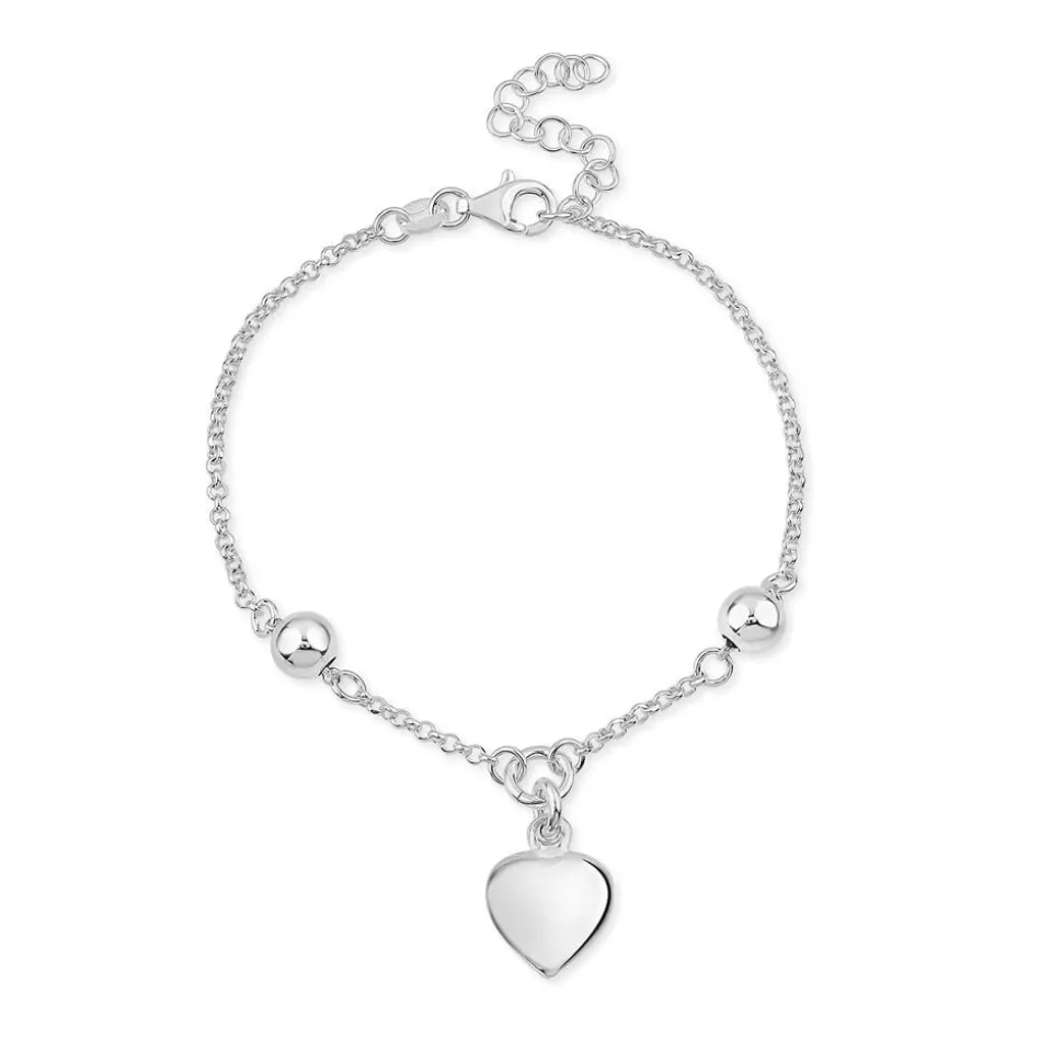 Sterling Silver Heart Drop Pendant Ball Chain Bracelet