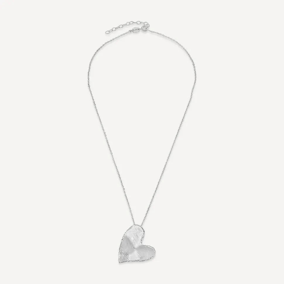 Sterling Silver Heart Shaped Hammered & Brushed Finish Pendant