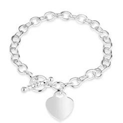 Sterling Silver Heart T-Bar Curb Chain Bracelet